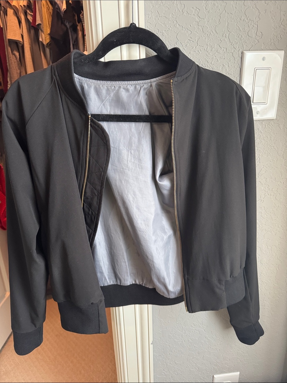 Albion Black Women's Bomber Jacket with Silver Zipper